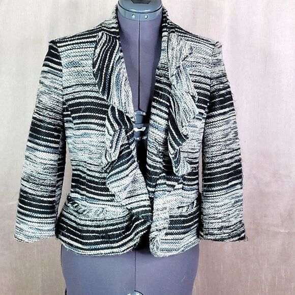 DEMOCRACY Black and Gray Ruffled‎ Short Jacket Medium - Picture 1 of 8